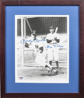 Lot of (3) Mickey Mantle Signed Photos & Litho in Framed Displays Including a Dual Signed Photo With Bill Dickey (PSA/DNA)
